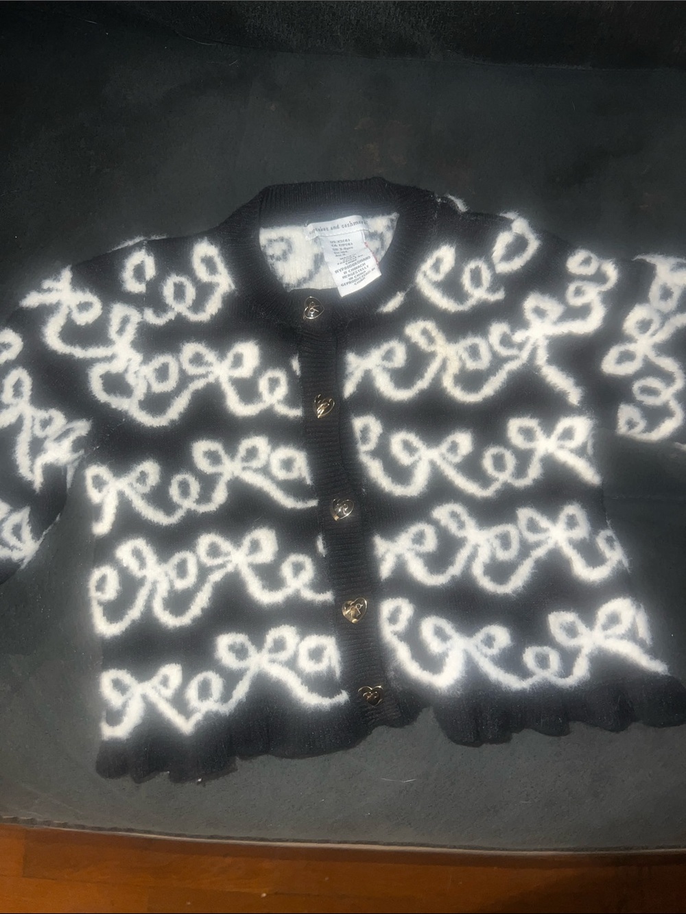 Girls Black and White Bow-Pattern Cardigan Sweater - Kids Shirts & Tops